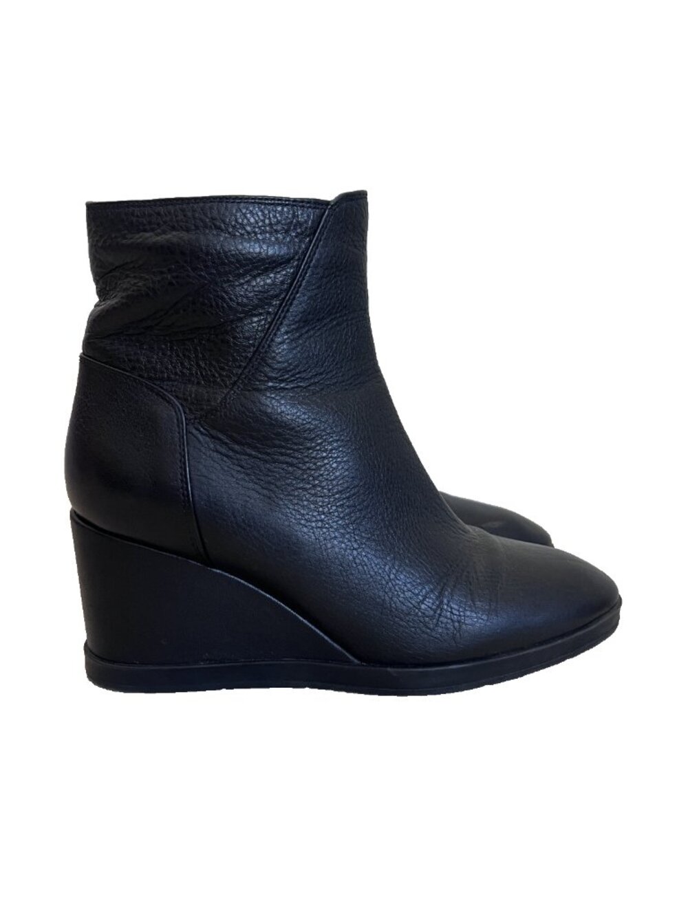 Aquatalia Judy Black Leather Weatherproof Wedge Ankle Boots Booties Size 8.5